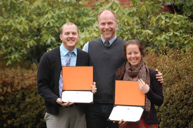 Graduate students Kirk Shephard MA '13 and Ivy Katz MA '13 celebrate the completion of the Ecopsychology in Counseling Certificate progra...