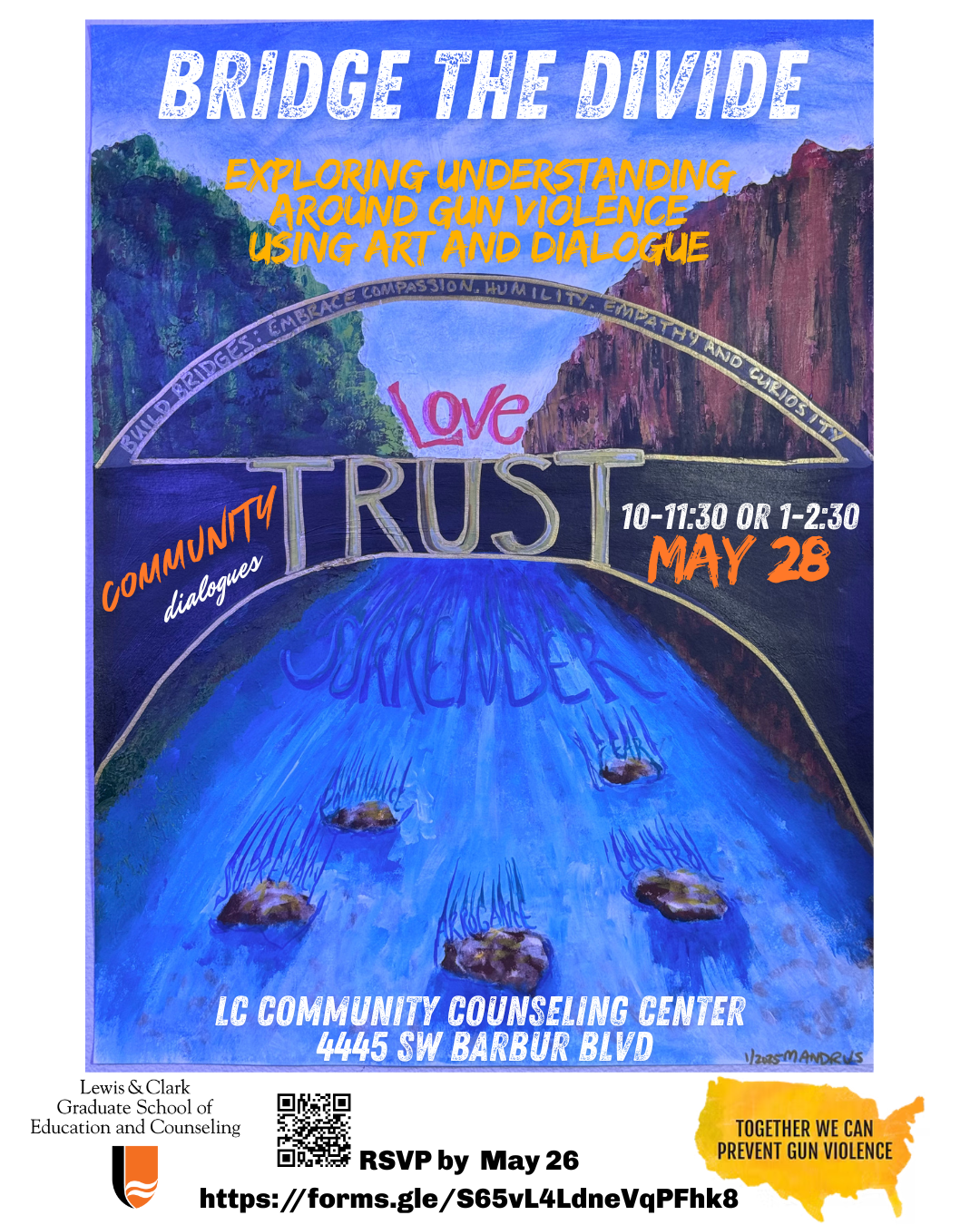 Bridge the Divides: Exploring understanding around gun violence using art and dialogue, May 28, 10-11:30am or 1-2:30pm