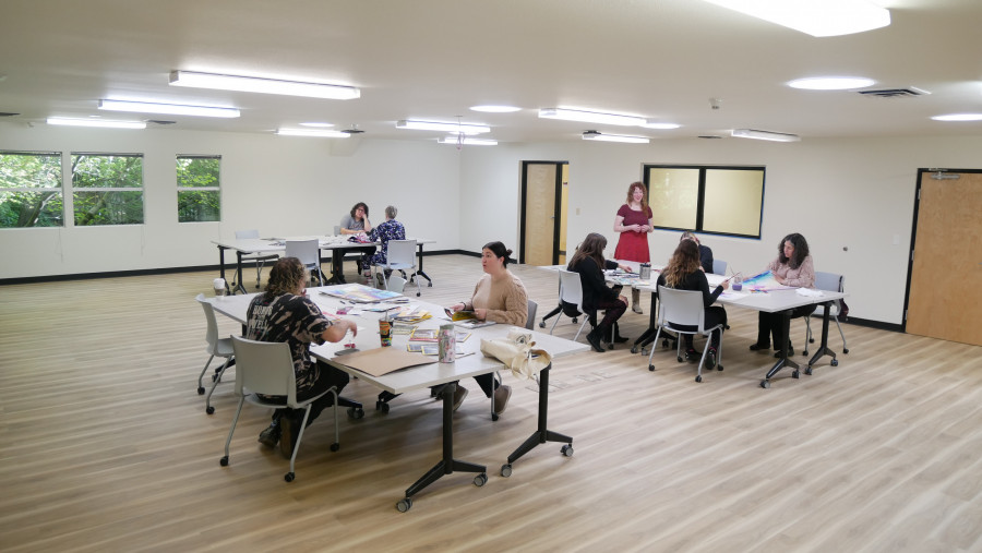 The new Art Therapy studio space at the Community Counseling Center combines natural light, picturesque window views of the forest, and a sp