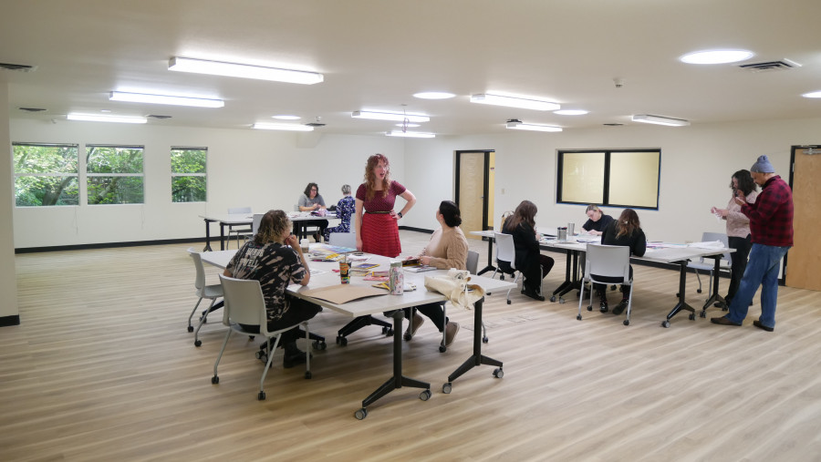 The new Art Therapy studio space at the Community Counseling Center combines natural light, picturesque window views of the forest, and a sp