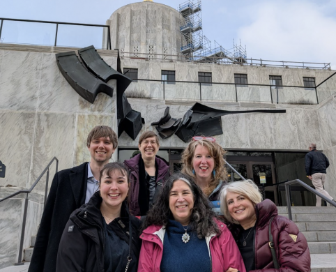 The HB3761 Lewis & Clark team stands outside Oregon's capital after a successful testimony.