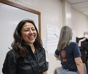 Reiko Hillyer, professor of history, teaches her popular Crime and Punishment course at the Columbia River Correctional Institution in No...